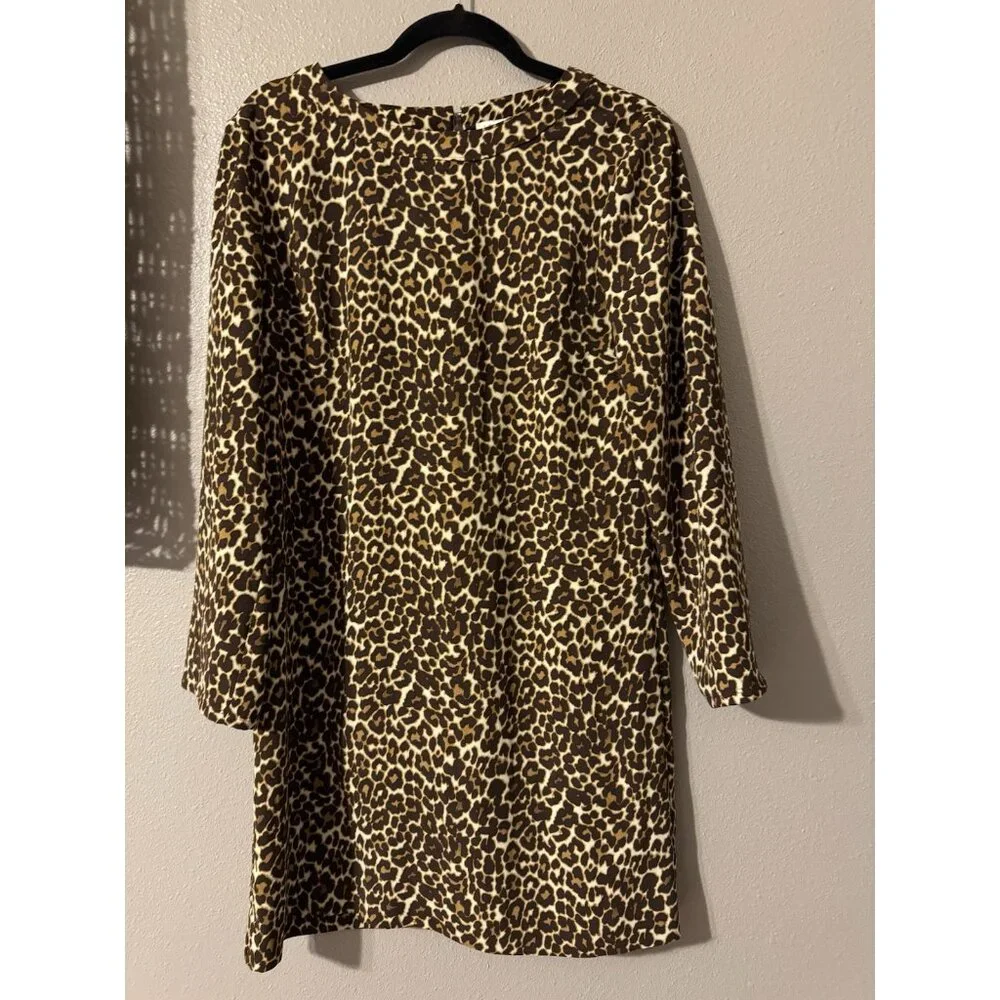 J Crew Dress 8 Animal Print Brown Black 3/4 Long Sleeve Stretch Washable